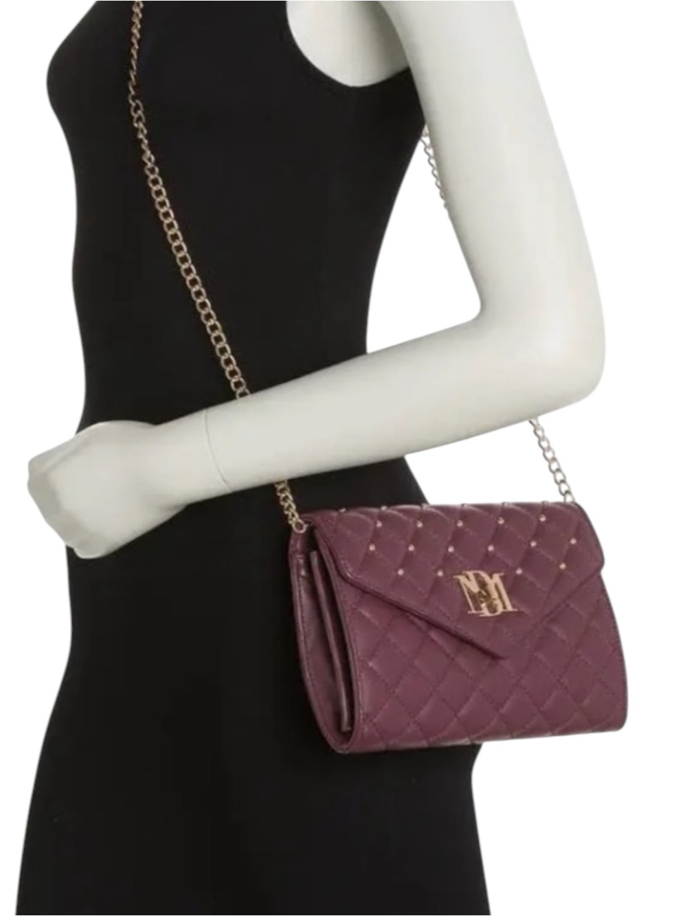 Badgley Mischka Crossbody with Diamond Quilting and Round Studs Plum NWT